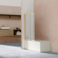 Душевая шторка на ванну VSB-1E100CLG, 1000*1450, брашированное золото, стекло прозрачное - Gidratop.ru изображение