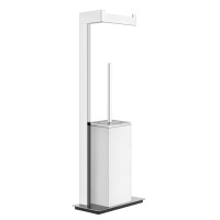 Gessi Rettangolo стойка с держателем для туалетной бумаги и ершиком, напольная, цвет: хром/белый - Gidratop.ru изображение