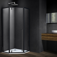 Душевой уголок Penta VSP-3P900CLB, 900*900, черный, стекло прозрачное - Gidratop.ru изображение