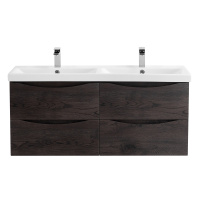 MARINO-CER База под раковину с двумя чашами подвесная, с четырьмя выкатными ящиками, Rovere Nature Grigio, 1172х440х500, MARINO-CER-1200-4C-SO-2-RNG-P