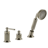 GESSI VENTI20 смеситель для установки на борт ванны на 3 отверстия, однорычажный, без излива, с ручным душем и шлангом 1500 мм., цвет Finox Brushed Ni - Gidratop.ru изображение