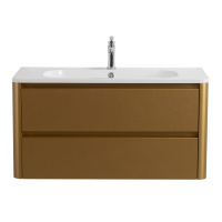 RELAX База под раковину подвесная с двумя выкатными ящиками, брашированное золото, 996x478x500, RELAX-1000-2C-SO-BORO-P - Gidratop.ru изображение