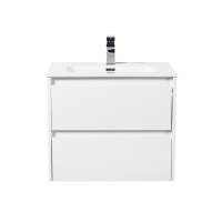 KRAFT База под раковину подвесная с фрезерованными ручками по всей длине фасада с двумя выкатными ящиками, Bianco Opaco, 700x450x500, KRAFT-700-2C-SO-BO - Gidratop.ru изображение