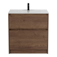 KRAFT 39 База под раковину напольная с фрезерованными ручками по всей длине фасада с двумя выкатными ящиками, Rovere Tabacco, 805х390x840, KRAFT39-800/390-2C-PIA-RT - Gidratop.ru изображение