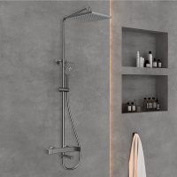 Душевая стойка Cube VSFS-1C1GM с изливом, вороненая сталь - Gidratop.ru изображение