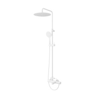 LEAF-CVDA-30-L-BIO Душевая стойка телескопическая, с изливом с верхним и ручным душем, верхний душ диаметр 230 мм АБС пластик, исполнение Белый матовый