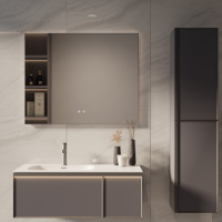 База под раковину Elise 1000 подвесная, левая, 2 выкатных ящика soft close, серый матовый - Gidratop.ru изображение