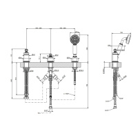 GESSI VENTI20 смеситель для установки на борт ванны на 3 отверстия, однорычажный, без излива, с ручным душем и шлангом 1500 мм., цвет черный матовый - Gidratop.ru изображение