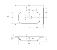 раковина из искусственного мрамора, 800х480х132, CZR-800/480-LV-MR-NV - Gidratop.ru изображение