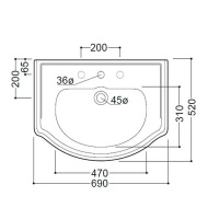 Раковина 69х52 см, 3 отв., цвет: белый - Gidratop.ru изображение