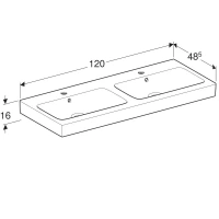 Раковина Geberit iCon 124120000, 120 х 48,5 см, двойная, переливы и отверстия под смесители по центру чаш, белая - Gidratop.ru изображение