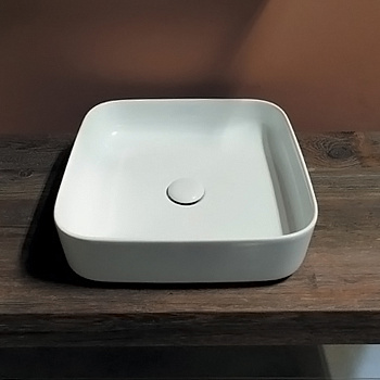 Раковина 43х43 см, без отв., накладная, цвет: белый