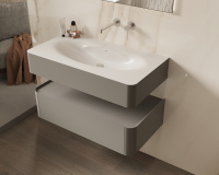 База под раковину Caprise 1000 подвесная, 1 выкатной ящик soft close, светло-серый матовый - Gidratop.ru изображение