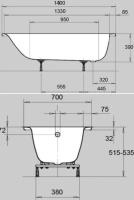 Стальная ванна Kaldewei Eurowa, 140 х 70 см, без покрытия, цвет белый, 1195.1203.0001 - Gidratop.ru изображение