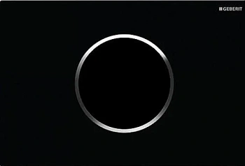 Клавиша смыва Geberit Sigma 115.908.KM.1 Type 10, бесконтактная, сенсорная, для унитаза, 3В, двойной смыв, пластик, черный/глянцевый хром