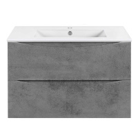 База под керамическую раковину Mia Slim 800 подвесная, 2 выкатных ящика soft close, Beton - Gidratop.ru изображение