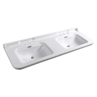 Раковина 150х55 см, 3 отв., двойная, керамическая, цвет: белый/хром - Gidratop.ru изображение