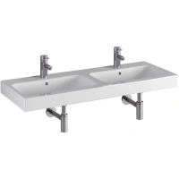 Раковина Geberit iCon 124120000, 120 х 48,5 см, двойная, переливы и отверстия под смесители по центру чаш, белая - Gidratop.ru изображение