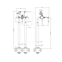 GESSI VENTI20 смеситель для ванны напольный, двухвентильный, с ручным душем и шлангом 1500 мм., внешняя часть, цвет Black Metal Brushed PVD - Gidratop.ru изображение