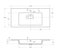 раковина из искусственного мрамора, 1000x480x142, CZR-1000/480-LV-MR-PRS - Gidratop.ru изображение