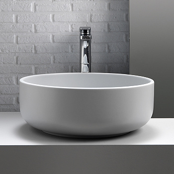 Раковина 46х17 см, без отв., накладная, без перелива, цвет: белый матовый