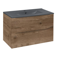 База под керамическую раковину Mia 800 подвесная, 2 выкатных ящика soft close, V.Oak - Gidratop.ru изображение