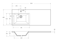 Раковина из литьевого мрамора, левосторонняя, 1200x480x156, BB1200/480-LV-MR-L - Gidratop.ru изображение