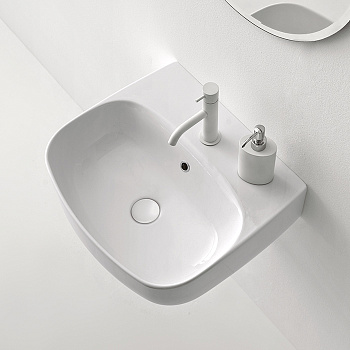 Раковина 50х45 см, 1 отв., подвесная/накладная, цвет: белый глянцевый