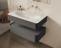 База под раковину Caprise 1000 подвесная, 1 выкатной ящик soft close, серый матовый - Gidratop.ru изображение