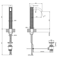 GESSI 316 смеситель высокий для раковины на 1 отверстие с донным клапаном, h=305мм , излив 123мм, цвет: brushed black metal pvd - Gidratop.ru изображение