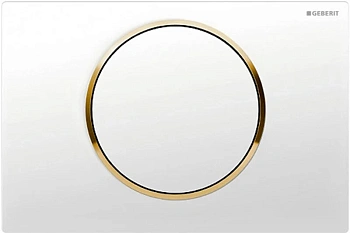 Клавиша Geberit Sigma Type 10 115.758.KK.5, одинарный смыв, рамка-белая/кнопка-белая/кольцо-золото