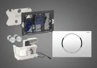 Клавиша смыва Geberit Sigma 115.908.KM.1 Type 10, бесконтактная, сенсорная, для унитаза, 3В, двойной смыв, пластик, черный/глянцевый хром - Gidratop.ru изображение