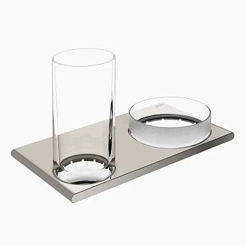 Держатель двойной Keuco Edition 400 11554059000 со стаканом и с чашей для мелочей, никель шлифованный