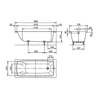 Стальная ванна Kaldewei Cayono мод. 748, 160 х 70 см, без покрытия, 2748.0001.0001 - Gidratop.ru изображение