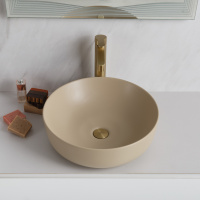 Раковина накладная керамическая, круглая, бежевая матовая, BB1315-H316, 410x410x130 - Gidratop.ru изображение