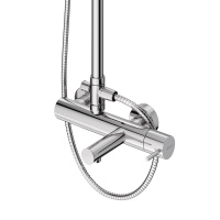 LEAF-CVDA-30-L-01 Душевая стойка телескопическая, с изливом с верхним и ручным душем, верхний душ диаметр 230 мм АБС пластик, исполнение Хром - Gidratop.ru изображение