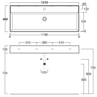 Раковина подвесная 121х46 см, с переливом, с 1 отв под смеситель,цвет белый - Gidratop.ru изображение