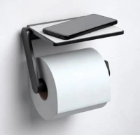 Держатель туалетной бумаги с полкой для телефона Keuco Plan 14973370000, черный матовый - Gidratop.ru изображение