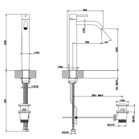 GESSI 316 смеситель для раковины на 1 отверстие, высокий h=305мм,  с донным клапаном, излив 155мм, цвет: steel brushed - Gidratop.ru изображение